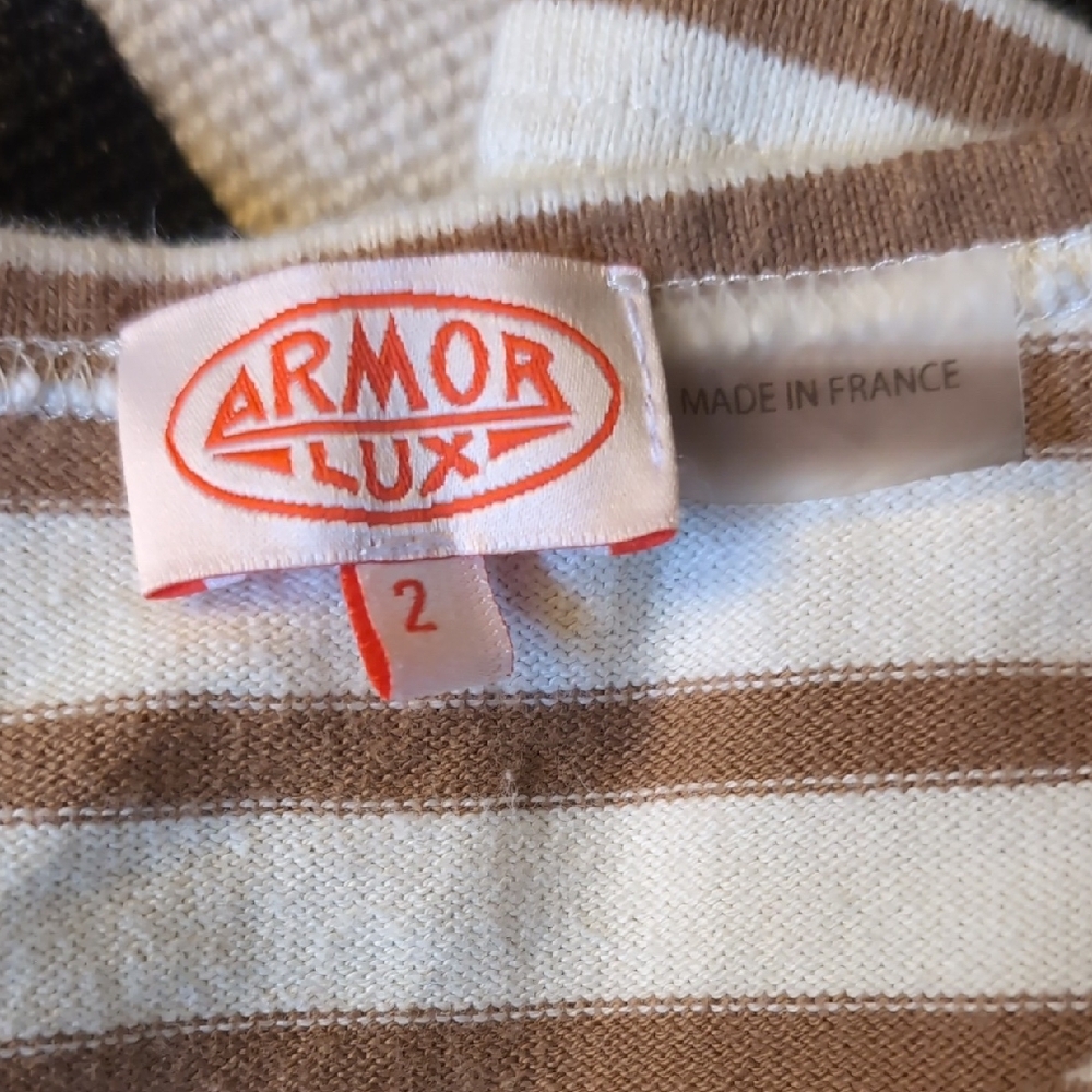 Armor Lux Long Sleeve Striped Tee in Cream and Brown - Picture 2 of 8
